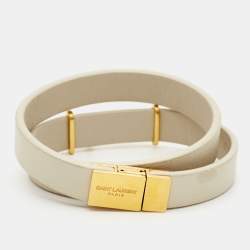 Pre Owned Saint Laurent Paris White Leather Opyum Gold Tone Wrap Bracelet
