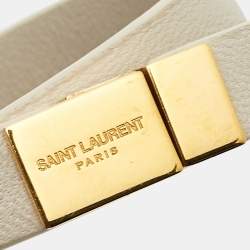 Pre Owned Saint Laurent Paris White Leather Opyum Gold Tone Wrap Bracelet