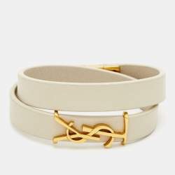 Pre Owned Saint Laurent Paris White Leather Opyum Gold Tone Wrap Bracelet