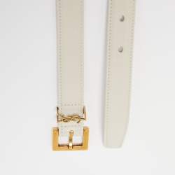 Pre Owned Saint Laurent White Leather Monogram Square Buckle Belt 75CM