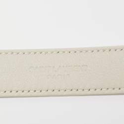 Pre Owned Saint Laurent White Leather Monogram Square Buckle Belt 75CM