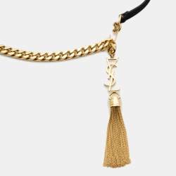 Saint Laurent Black Suede and Leather Monogram Chain Tassel Belt XL