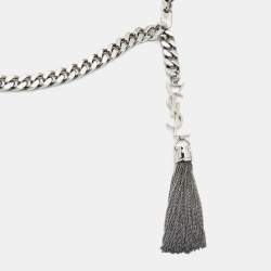 Pre Owned Saint Laurent Black Leather Monogram Chain Tassel Belt XL