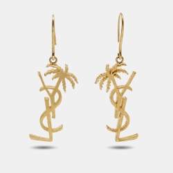 Saint Laurent Cassandra Palm Gold Tone Earrings