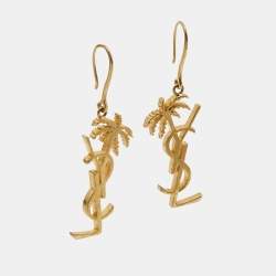 Saint Laurent Cassandra Palm Gold Tone Earrings