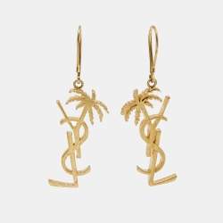 Saint Laurent Cassandra Palm Gold Tone Earrings