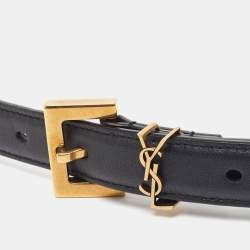 مملوكة مسبقًا Saint Laurent Black Leather Monogram Square Buckle Belt 80CM