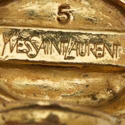Saint Laurent Paris Arty Glass Cabochon Gold Tone Ring Size 50