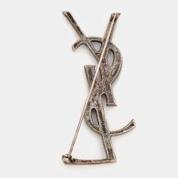 Pre Owned Yves Saint Laurent Opyum Monogram Gunmetal Tone Pin Brooch
