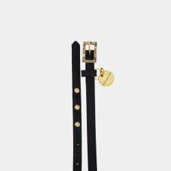 Yves Saint Laurent Vintage Black Belt with Crystal Buckle and Love Coin Detail 80cm