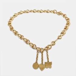 Pre Owned Saint Laurent YSL Charm Gold Tone Chain Belt