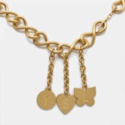 Pre Owned Saint Laurent YSL Charm Gold Tone Chain Belt
