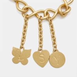 Pre Owned Saint Laurent YSL Charm Gold Tone Chain Belt