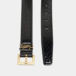Saint Laurent Black Embossed Patent Leather Monogram Square Buckle Belt 80CM