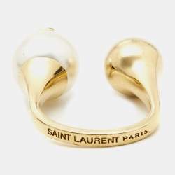 Saint Laurent Faux Pearl Gold Tone Ring Size 50