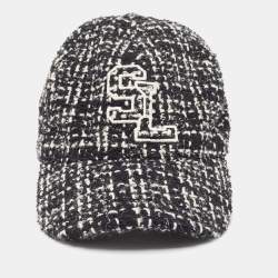 Saint Laurent Paris Black SL Embroidered Tweed Baseball Cap Size 57