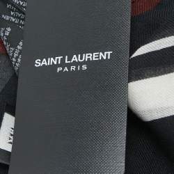 Pre Owned Saint Laurent Paris Black Leopard Print Modal and Cashmere Scarf