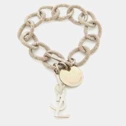 Saint Laurent Paris Logo Silver Tone Chain Link Bracelet