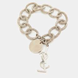 Saint Laurent Paris Logo Silver Tone Chain Link Bracelet