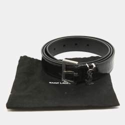 Pre Owned Saint Laurent Black Croc Embossed Leather Monogram Square Buckle Belt 100CM