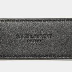 Pre Owned Saint Laurent Black Croc Embossed Leather Monogram Square Buckle Belt 100CM