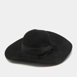 Saint Laurent Paris Black Rabbit Felt Wide Brim Hat Size 58