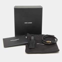 Pre Owned Saint Laurent Le Carre Leather Gold Tone Double-Wrap Bracelet