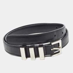 Saint Laurent Black Leather Slim Buckle Belt 75CM