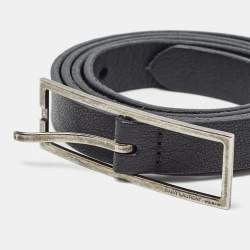 Pre Owned Saint Laurent Black Leather Slim Buckle Belt 80CM