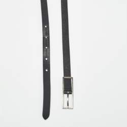Pre Owned Saint Laurent Black Leather Slim Buckle Belt 80CM