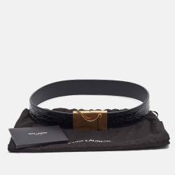 Pre Owned Saint Laurent Black Croc Embossed Leather Chaine Et Baton Belt 70CM