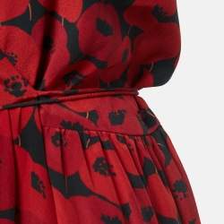 Saint Laurent Red Printed Silk Wrap Mini Dress S