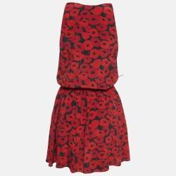 Saint Laurent Red Printed Silk Wrap Mini Dress S