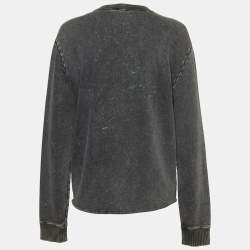 Saint Laurent Grey Washed & Printed Cotton Knit Sweatshirt M