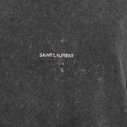 Saint Laurent Grey Washed & Printed Cotton Knit Sweatshirt M