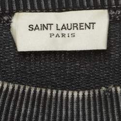 Saint Laurent Grey Washed & Printed Cotton Knit Sweatshirt M