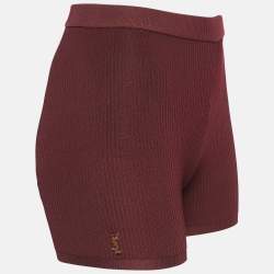 Saint Laurent Paris Burgundy Rib Knit Biker Shorts XS