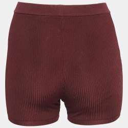 Saint Laurent Paris Burgundy Rib Knit Biker Shorts XS