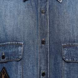 Pre Owned Saint Laurent Paris Blue Denim Military Patch Buttoned Up Shirt L