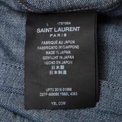 Pre Owned Saint Laurent Paris Blue Denim Military Patch Buttoned Up Shirt L