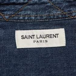 Pre Owned Saint Laurent Paris Blue Denim Military Patch Buttoned Up Shirt L