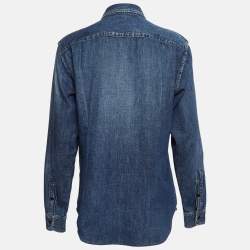 Pre Owned Saint Laurent Paris Blue Denim Military Patch Buttoned Up Shirt L