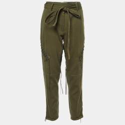 Saint Laurent Paris Green Cotton Blend Lace Tie-Up Military Trousers M