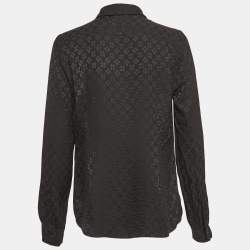 Pre Owned Saint Laurent Paris Black Jacquard Silk Long Sleeve Shirt S