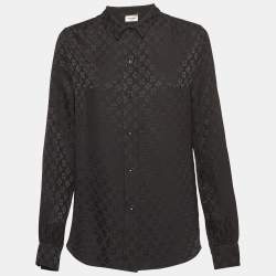 Pre Owned Saint Laurent Paris Black Jacquard Silk Long Sleeve Shirt S