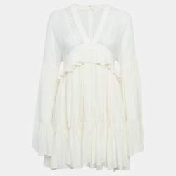 Pre Owned Saint Laurent Paris Off-White Silk Ruffled Mini Dress S