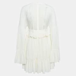 Pre Owned Saint Laurent Paris Off-White Silk Ruffled Mini Dress S