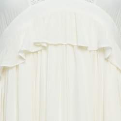 Pre Owned Saint Laurent Paris Off-White Silk Ruffled Mini Dress S