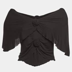 Pre Owned Saint Laurent Paris Black Knit Ruffled Rose Detail Top M