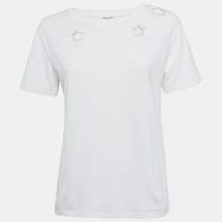 Saint Laurent Paris White Cotton Star Cut-Out Detail T-Shirt XS